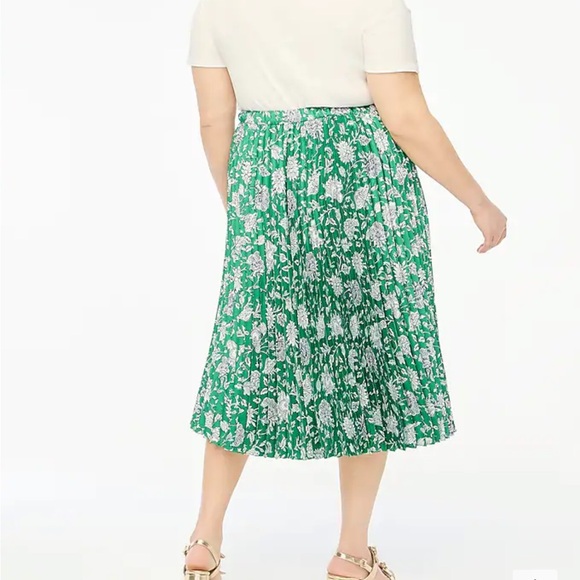 NWT J. Crew Pleated Midi Skirt Green Floral Paisley Picnic White XL / XLarge - Picture 2 of 9